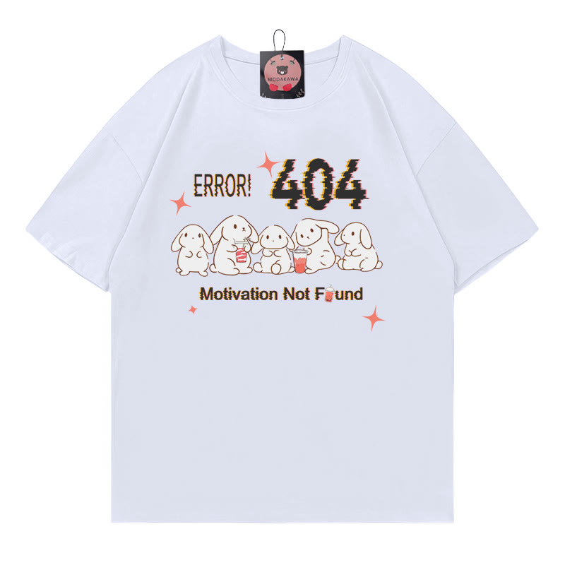 ERROR 404 MOTIVATION NOT FOUNDん バニープリント100%綿ModakawaTシャツ - White - 5XL - image 4