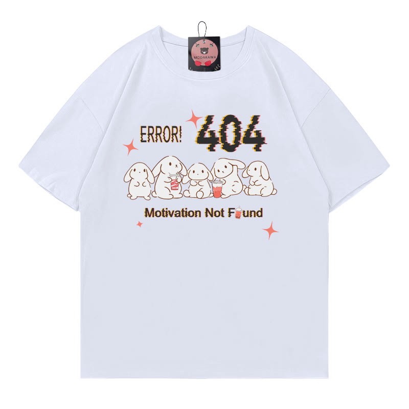 ERROR 404 MOTIVATION NOT FOUNDん バニープリント100%綿ModakawaTシャツ - White - 5XL - image 4