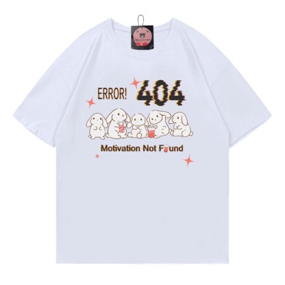 ERROR 404 MOTIVATION NOT FOUNDん バニープリント100%綿ModakawaTシャツ - White - 5XL - image 4