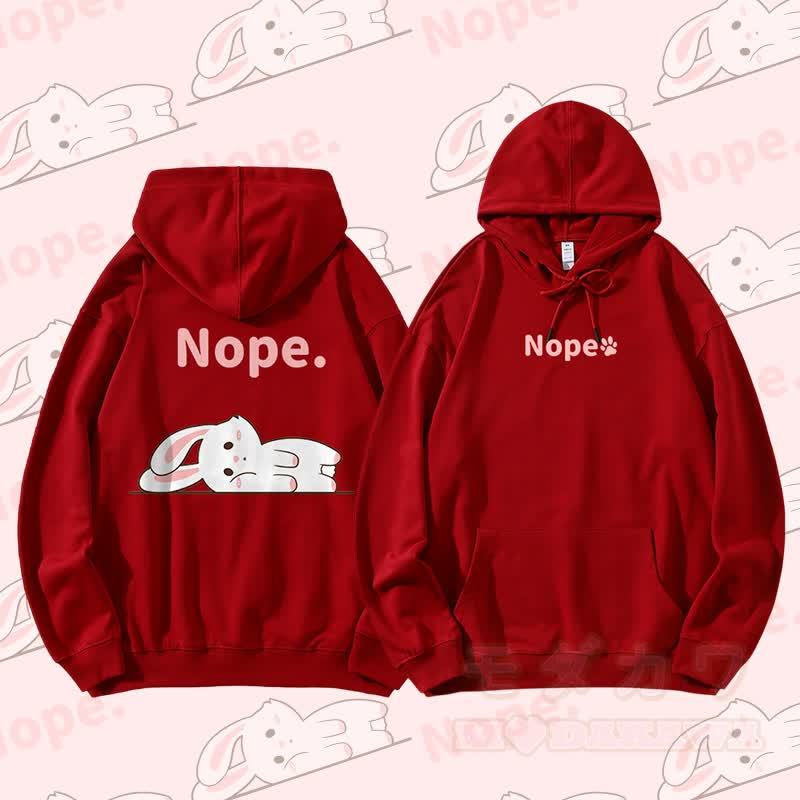 MODAKAWA バニー ライイング フラット グラフィック ストリートウェア プルオーバー パーカー - ワインレッド - 5XL - image 3