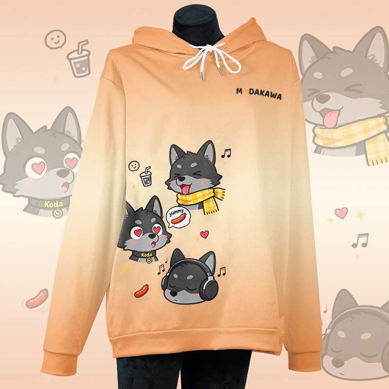 MODAKAWA グラデーション 遊び心のあるコダパピーグラフィック オールオーバープリント プルオーバーパーカー - Orange - 6XL - image 3