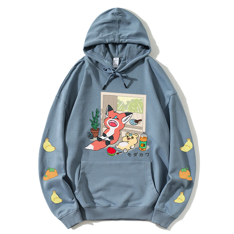 ナッピングアニマルズレタープリントModakawaカワルーズパーカー - Slate Blue - 5XL - image 4