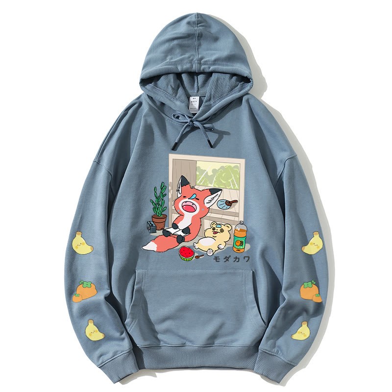 ナッピングアニマルズレタープリントModakawaカワルーズパーカー - Slate Blue - 5XL - image 4