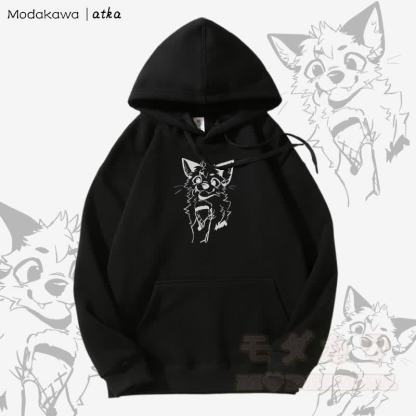 キツネがアイスクリームを食べるグラフィック フリース裏地パーカー - 黒 - 5XL - image 7