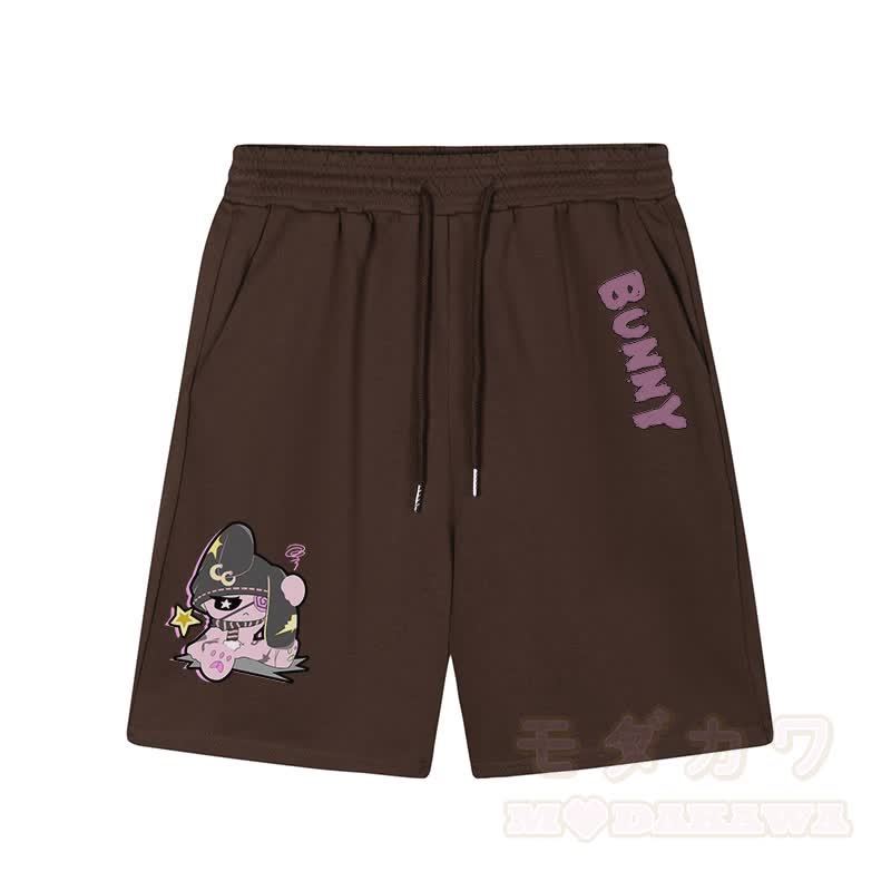 不幸なウサギのグラフィックダーク美的ショーツ - 茶色 - 5XL - image 3