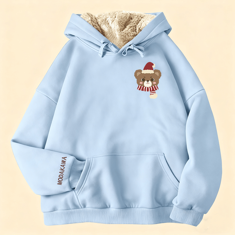 MODAKAWA クリスマススカーフ ベアグラフィック 厚手フリース裏地冬パーカー - Blue - 2XL - image 3