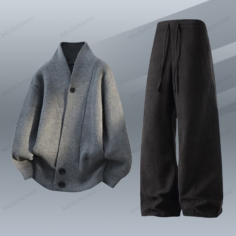 ニットカーディガン セーター コーデュロイパンツ ツーピース - セットF - 4XL - image 6