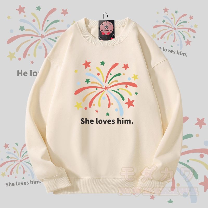 MODAKAWA 花火グラフィック ユニセックス スウェットシャツ - ベージュ - 5XL - image 7