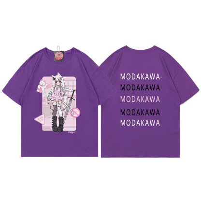 MODAKAWA X airii.exeキティガールレタープリント100%綿Tシャツ - Purple - 5XL - image 6