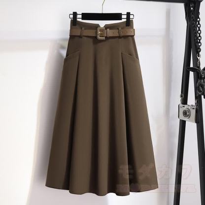 3Dフラワーニットセーターベルトスカートツーピース - スカート - XL - image 4