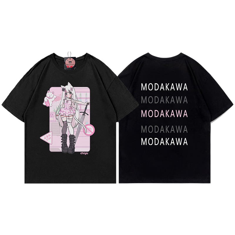 MODAKAWA X airii.exeキティガールレタープリント100%綿Tシャツ - Black - 5XL - image 1