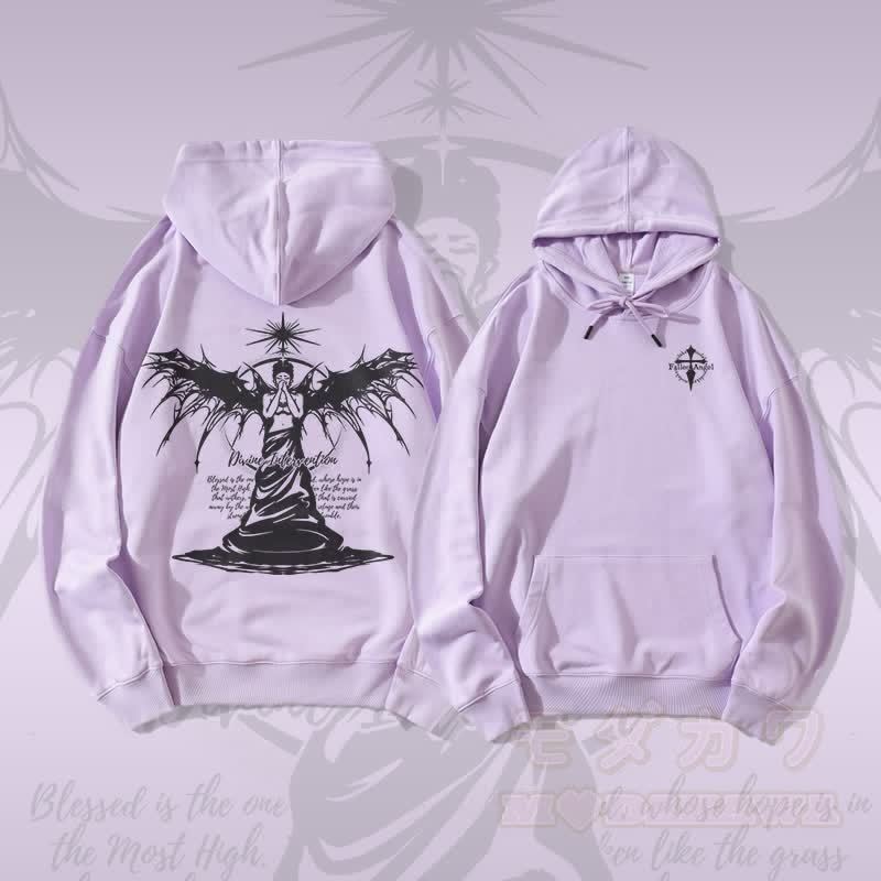 MODAKAWA DIVINE INTERVENTION ブラックウィングエンジェルグラフィックストリートウェアプルオーバーパーカー - 紫 - 5XL - image 3