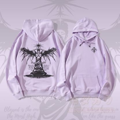 MODAKAWA DIVINE INTERVENTION ブラックウィングエンジェルグラフィックストリートウェアプルオーバーパーカー - 紫 - 5XL - image 3