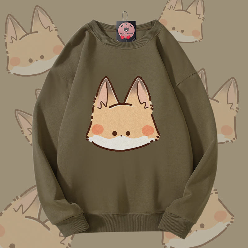 MODAKAWA キュートなキツネの顔グラフィック ユニセックス スウェットシャツ - Dark Khaki - 5XL - image 2