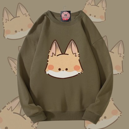 MODAKAWA キュートなキツネの顔グラフィック ユニセックス スウェットシャツ - Dark Khaki - 5XL - image 2