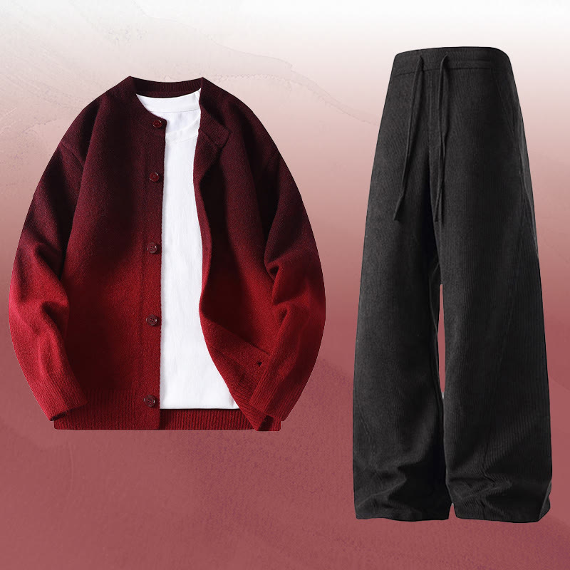 グラデーションニットカーディガンセーターコーデュロイパンツツーピース - Set H - 4XL - image 8