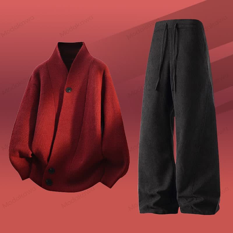 ニットカーディガン セーター コーデュロイパンツ ツーピース - セットG - 4XL - image 7