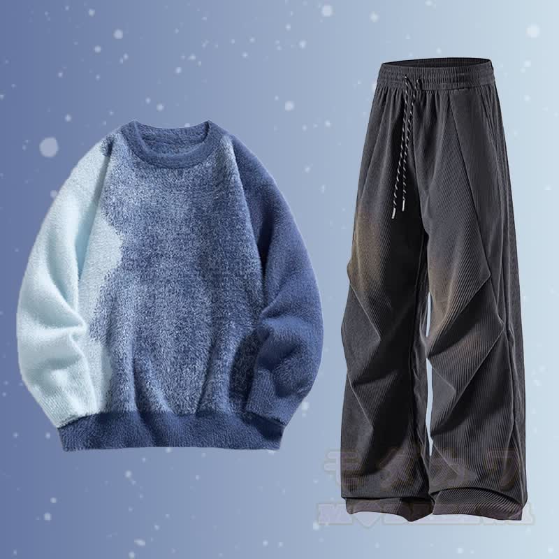 グラデーションファジーセーターコーデュロイパンツツーピース - セットC - 3XL - image 3