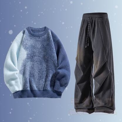 グラデーションファジーセーターコーデュロイパンツツーピース - セットC - 3XL - image 3