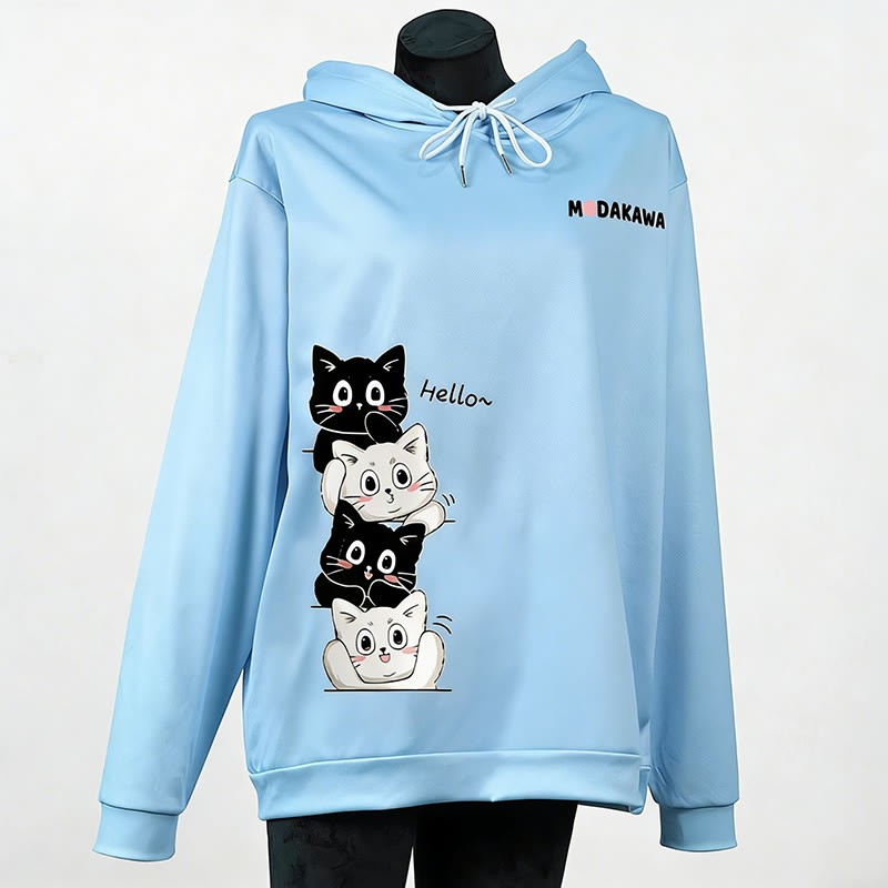 スタックキティレタープリントModakawaカワルーズパーカー - Blue - 6XL - image 4