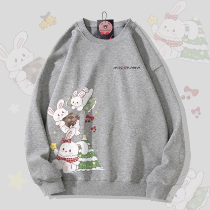 MODAKAWA 遊び心のあるバニーグラフィック ユニセックス スウェットシャツ - Grey - 5XL - image 3