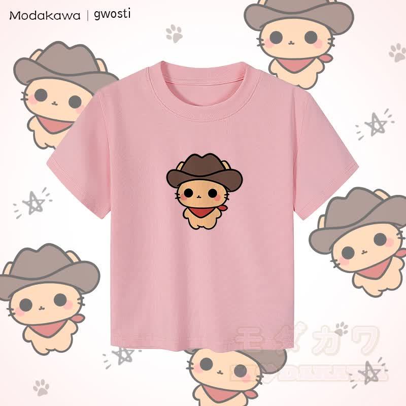 MODAKAWA X gwosti ブラウン Meowdy グラフィック レディース クロップド Tシャツ 92% コーマ綿クロップトップ - ピンク - XL - image 4