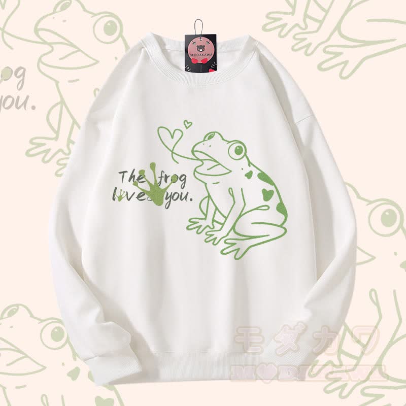 THE FROG LOVE YOU カエルグラフィック ユニセックス スウェットシャツ - 白 - 5XL - image 3