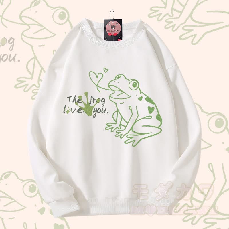 THE FROG LOVE YOU カエルグラフィック ユニセックス スウェットシャツ - 白 - 5XL - image 3