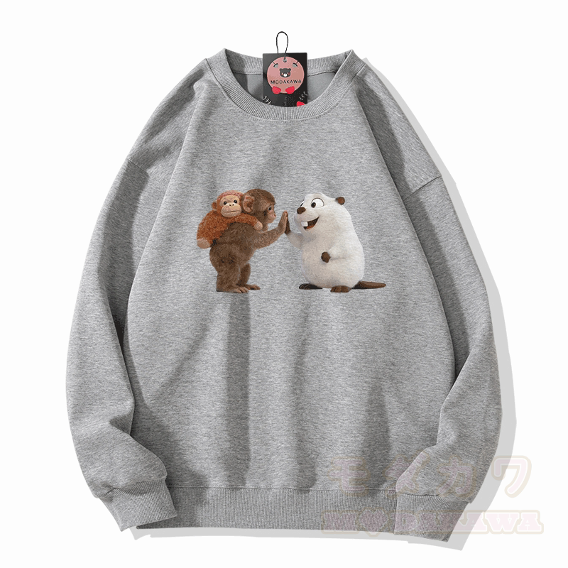 PUNCH ハイファイブモンキー フグ グラフィックModakawaスウェットシャツ - グレー - 5XL - image 4