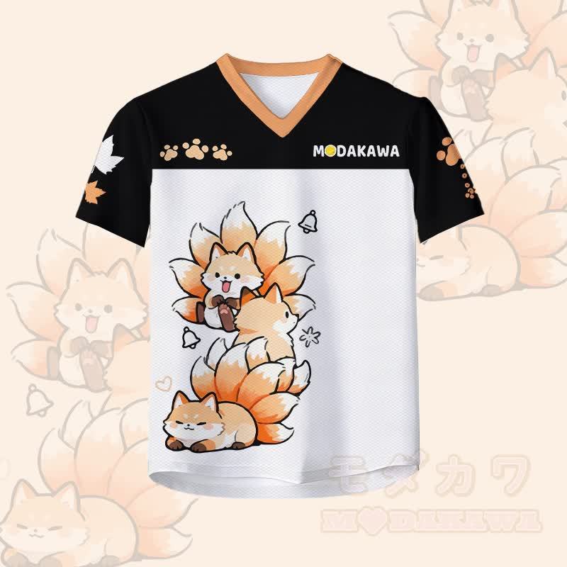 九尾の狐ナンバーグラフィックModakawaヴィンテージメッシュジャージーTシャツ - image 3