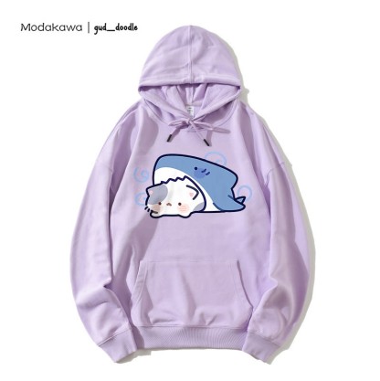 Modakawa x gud_doodleシャークキティプリント ルーズパーカー - Purple - 5XL - image 5