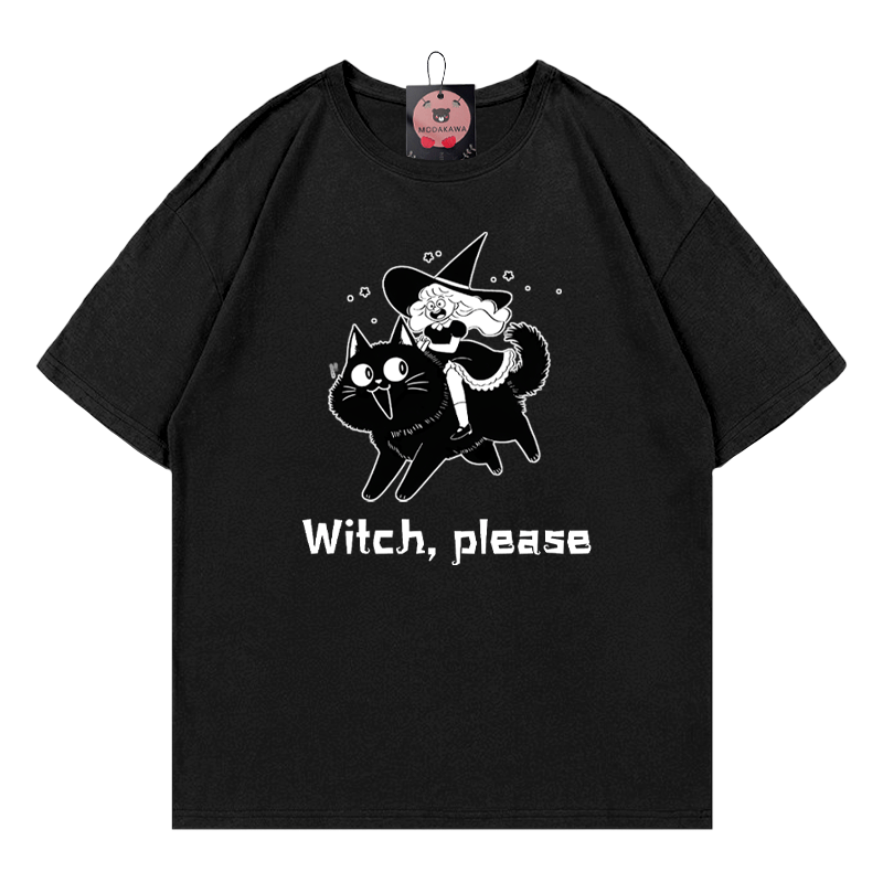 魔女キティプリントTシャツ - 黒 - 5XL - image 5