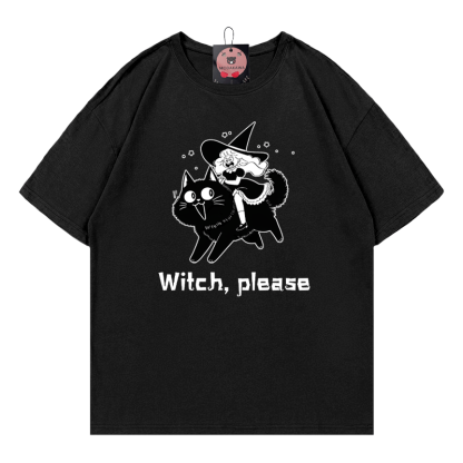 魔女キティプリントTシャツ - 黒 - 5XL - image 5