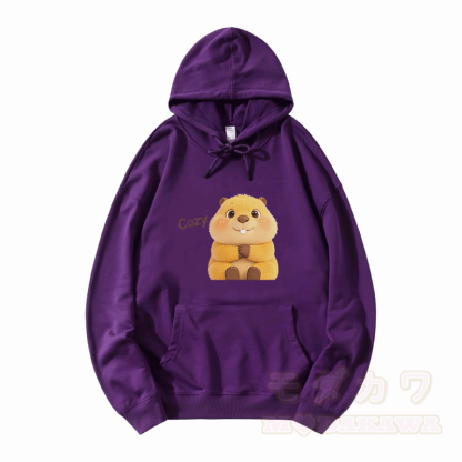 COZY カピバラ グラフィックModakawaルーズ コットンブレンド フーディー - 紫 - 5XL - image 6
