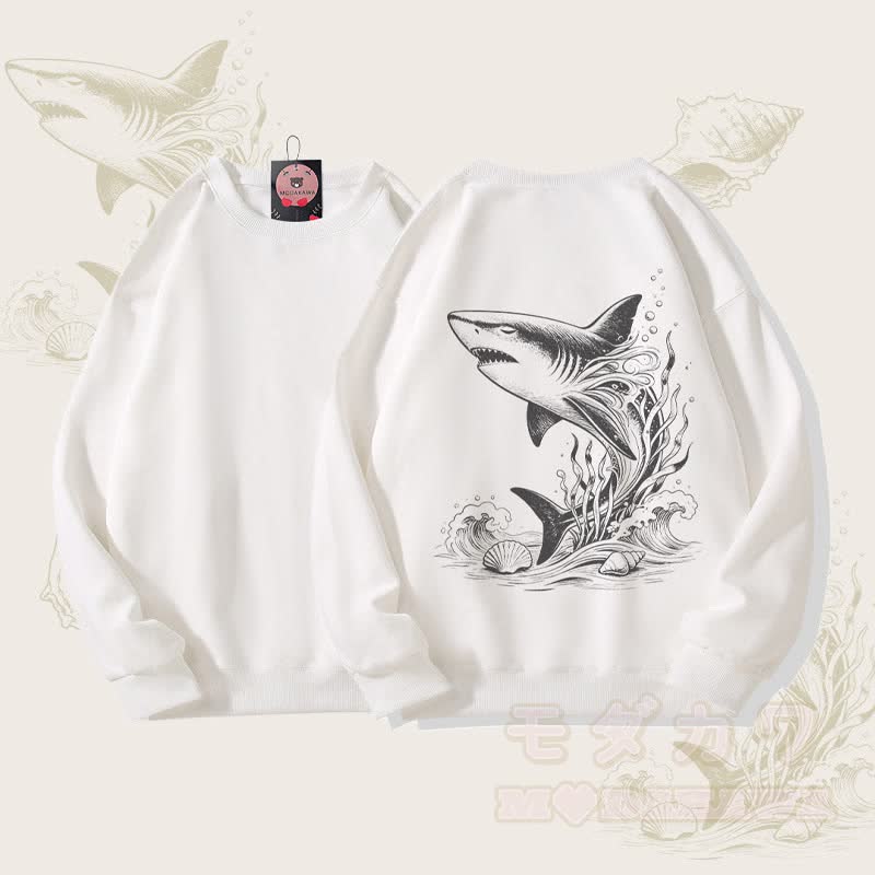 MODAKAWA オーシャンシャークグラフィック ユニセックス スウェットシャツ - 白 - 5XL - image 4