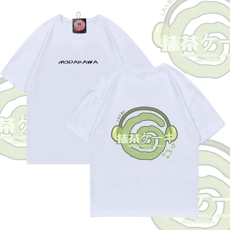 Matcha Headphones Graphic Modakawa Cotton T-shirt - White - 5XL - image 3