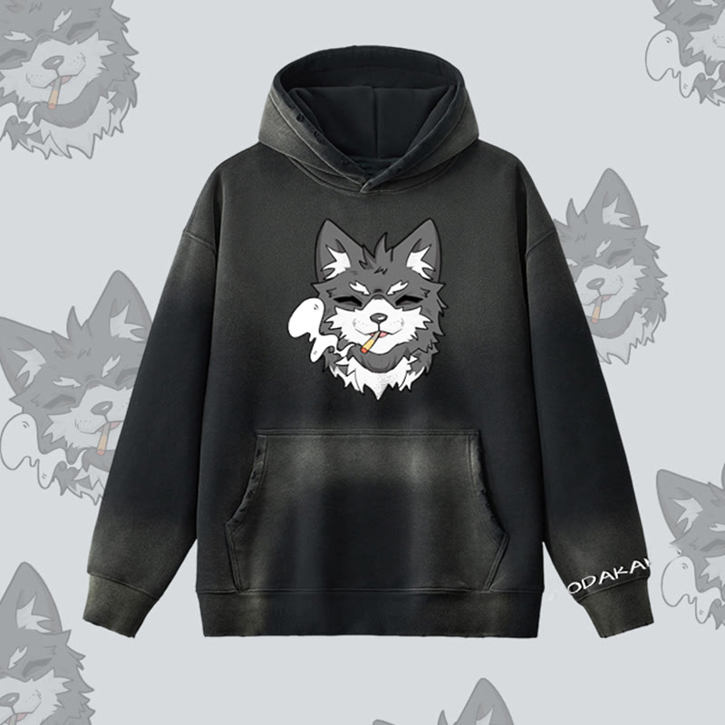 MODAKAWA スモーキングパピー グラフィック ヴィンテージウォッシュドフリース裏毛パーカー - Black - 2XL - image 6