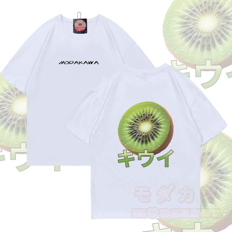 キウイグラフィックModakawa綿Tシャツ - 白 - 5XL - image 2