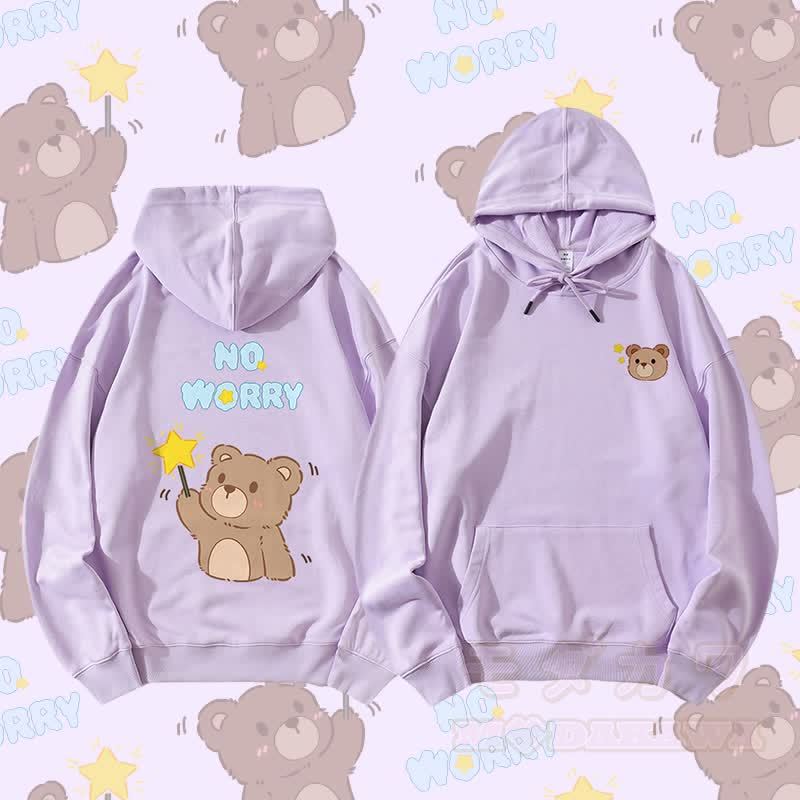 MODAKAWA NO WORRY ベアグラフィック カップルマッチングパーカー - 紫 - 5XL - image 6