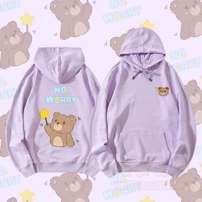 MODAKAWA NO WORRY ベアグラフィック カップルマッチングパーカー - 紫 - 5XL - image 6