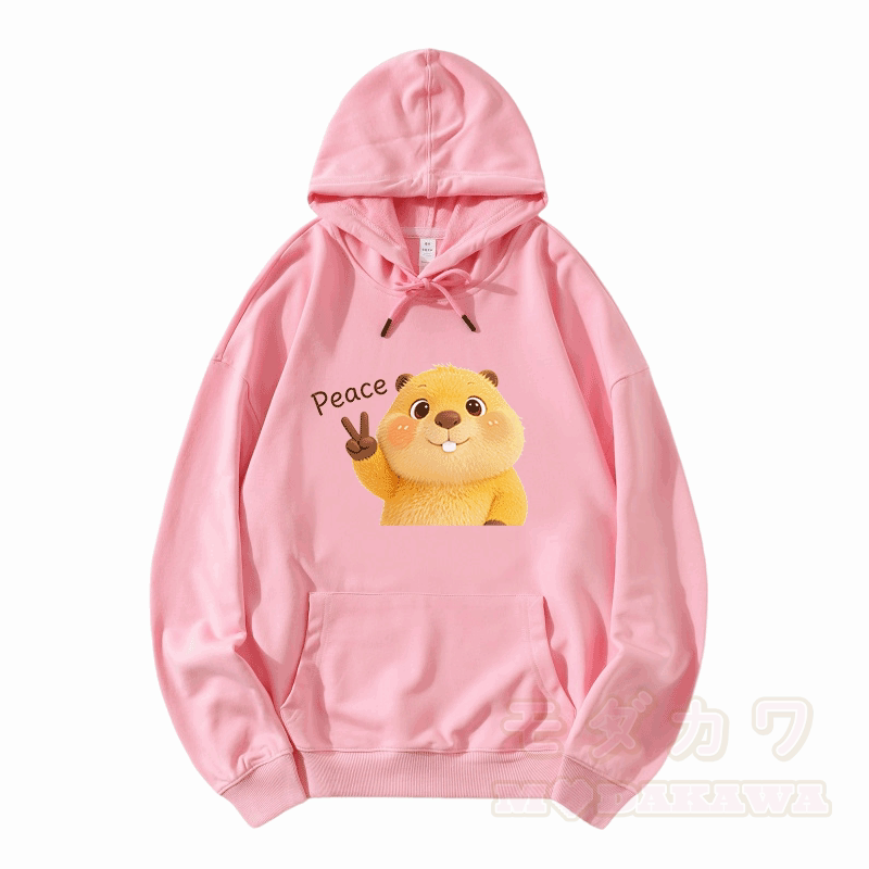PEACE カピバラ グラフィックModakawaルーズ コットンブレンド フーディー - ピンク - 5XL - image 5