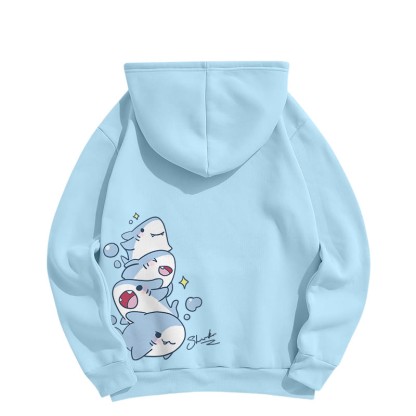 Modakawaシャークプリント ポケット付き プラッシュ パーカー - image 3