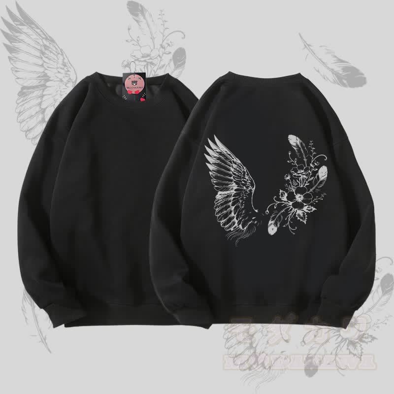 MODAKAWA フラワーバードグラフィック ユニセックス スウェットシャツ - 黒 - 5XL - image 4