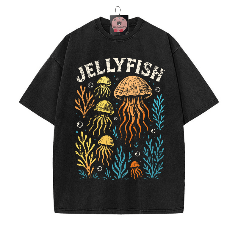 JELLYFISH ヴィンテージウォッシュTシャツ - 黒 - 5XL - image 5