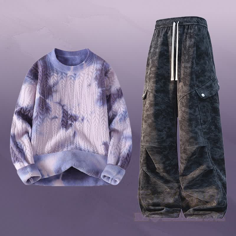 タイダイニットセーターカーゴパンツツーピース - セットC - 3XL - image 3