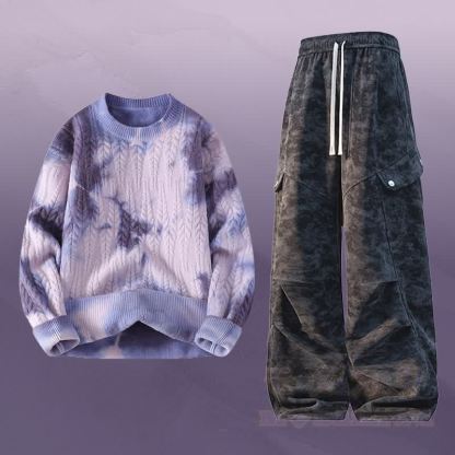 タイダイニットセーターカーゴパンツツーピース - セットC - 3XL - image 3