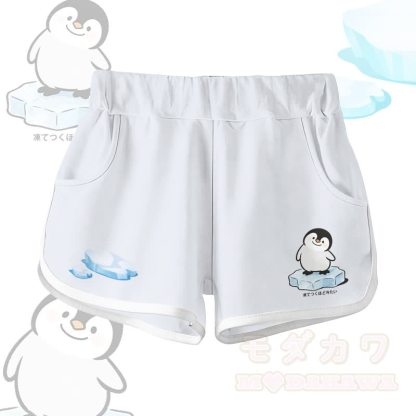 ペンギン柄100%綿Tシャツ グラデーションショーツModakawaツーピースセット - 白いショートパンツ - 5XL - image 6
