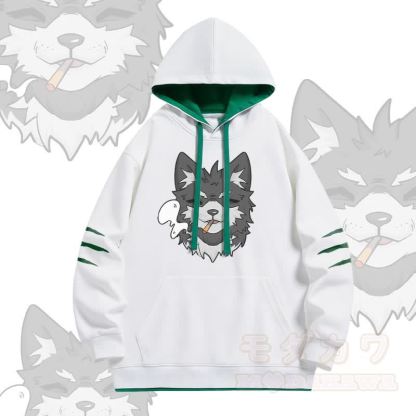 KODA スモーキング・パピー グラフィックModakawaオーバーサイズ コントラスト裏地 プルオーバー パーカー - 白 - 4XL - image 2