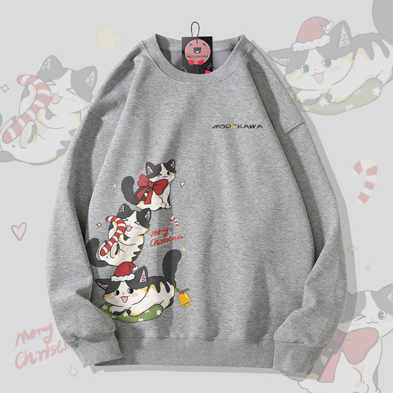 MODAKAWA 遊び心のあるクリスマス黒猫グラフィック ユニセックス スウェットシャツ - Dark Grey - 5XL - image 3