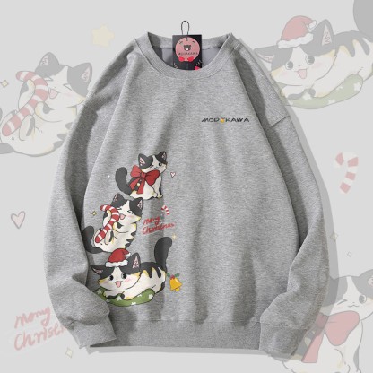 MODAKAWA 遊び心のあるクリスマス黒猫グラフィック ユニセックス スウェットシャツ - Dark Grey - 5XL - image 3